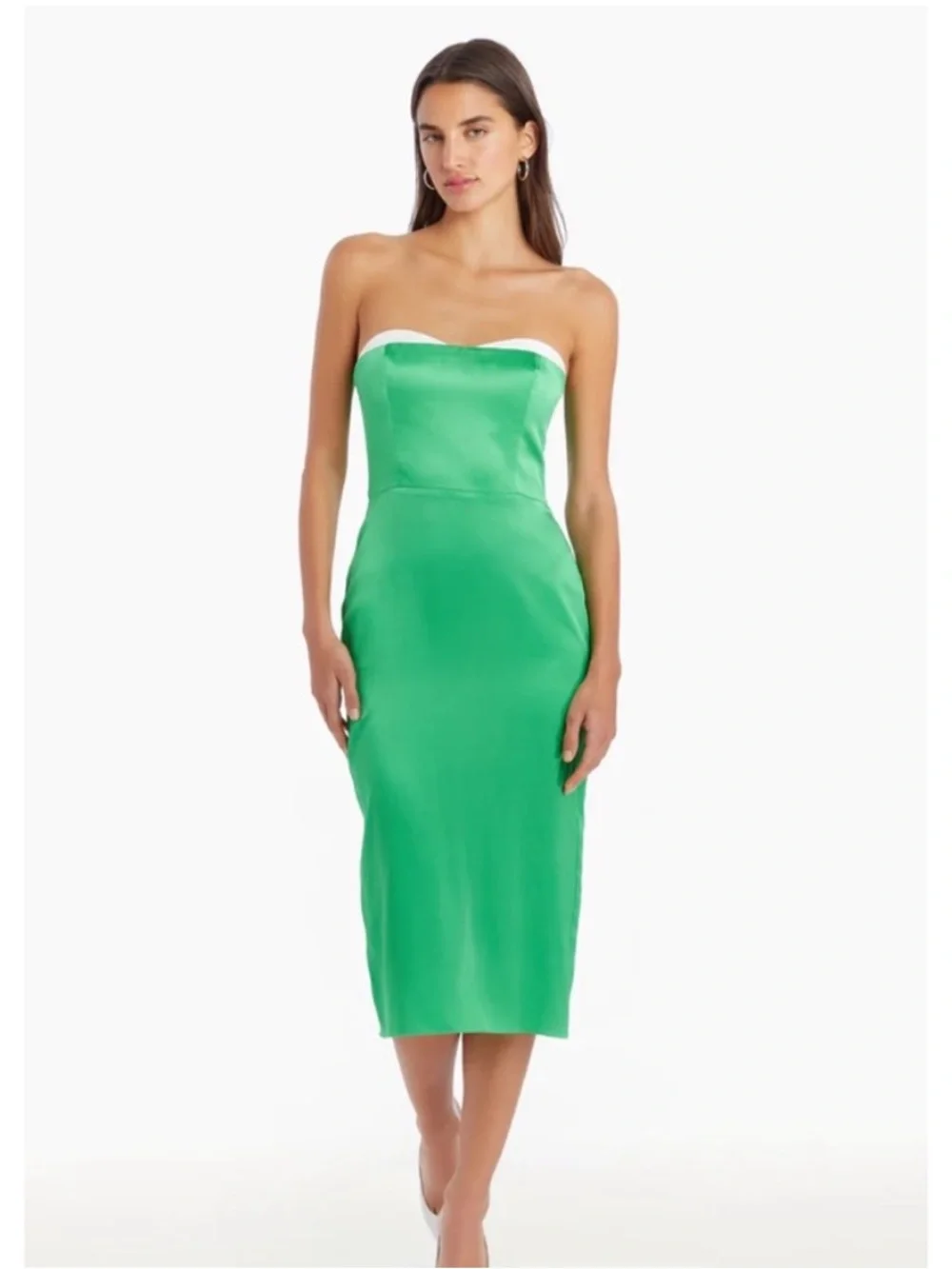 Amanda Uprichard Strapless Satin Midi Dress – Green Cocktail – Small - Picture 6 of 10